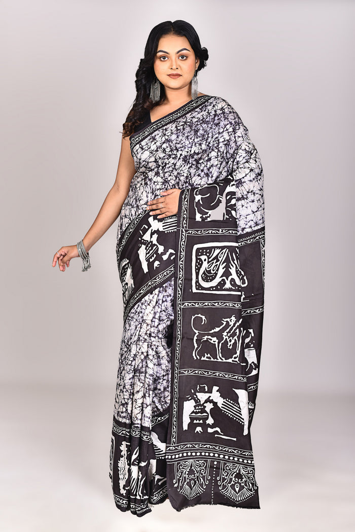 Women's Katan Silk Handbatik Saree With Blouse Piece