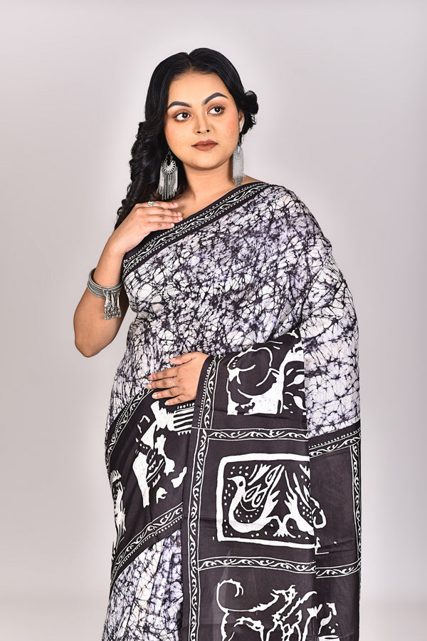 Women's Katan Silk Handbatik Saree With Blouse Piece