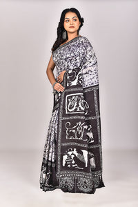 Women's Katan Silk Handbatik Saree With Blouse Piece