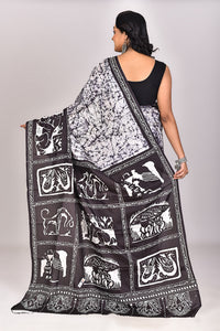 Women's Katan Silk Handbatik Saree With Blouse Piece