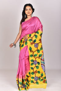 Women's Katan Silk Handprint Saree With Blouse Piece