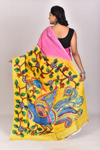 Women's Katan Silk Handprint Saree With Blouse Piece