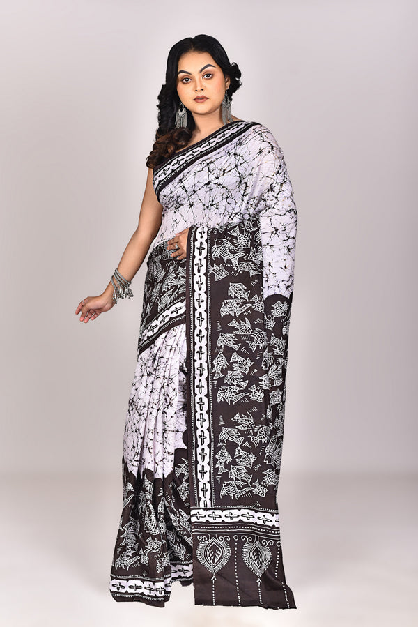 Women's Katan Silk Handbatik Saree With Blouse Piece