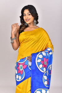 Women's Katan Silk Handprint Saree With Blouse Piece