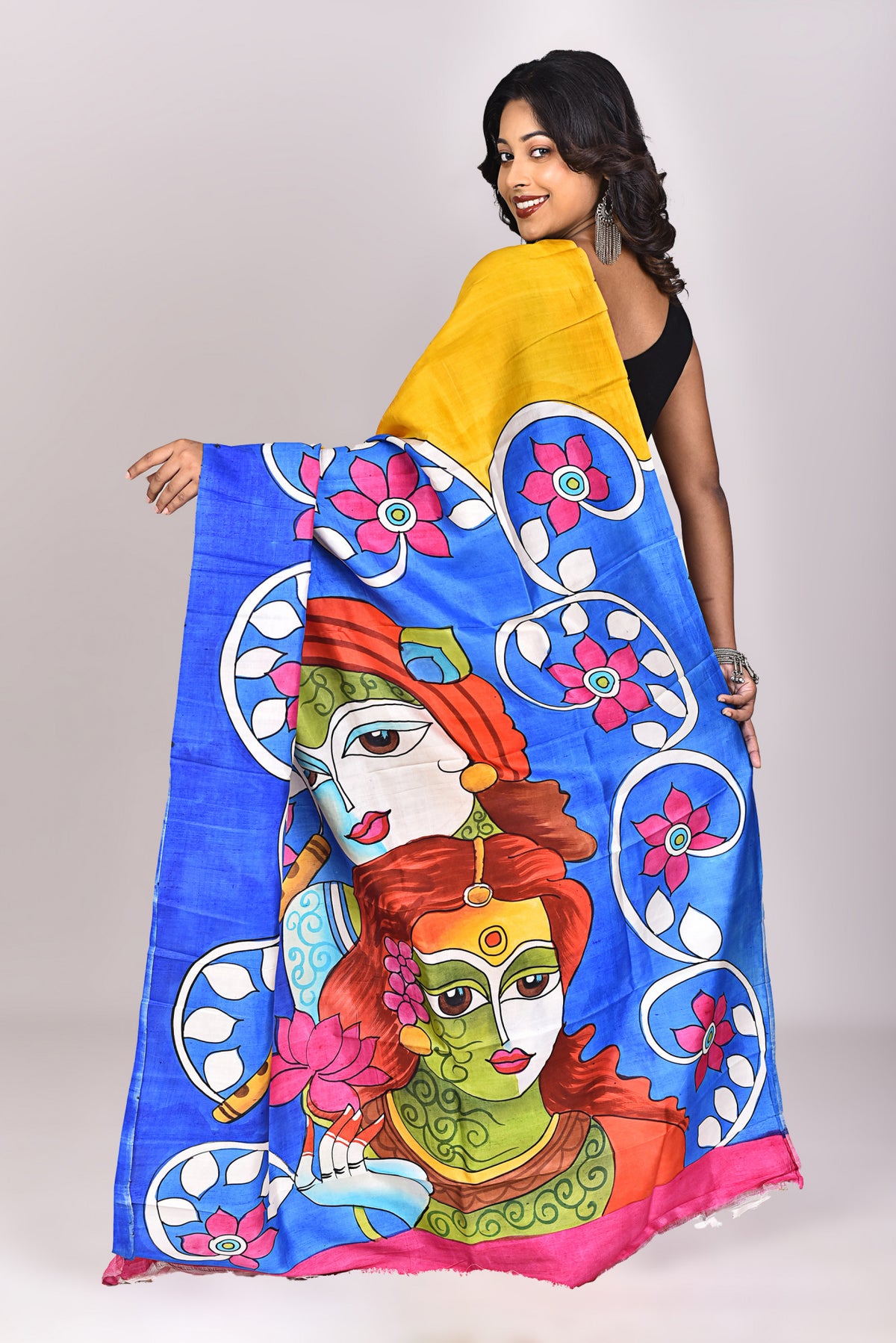 Women's Katan Silk Handprint Saree With Blouse Piece