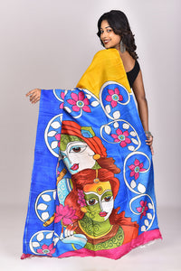 Women's Katan Silk Handprint Saree With Blouse Piece