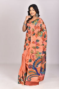 Women's Katan Silk Handprint Saree With Blouse Piece