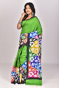 Women's Katan Silk Handprint Saree With Blouse Piece