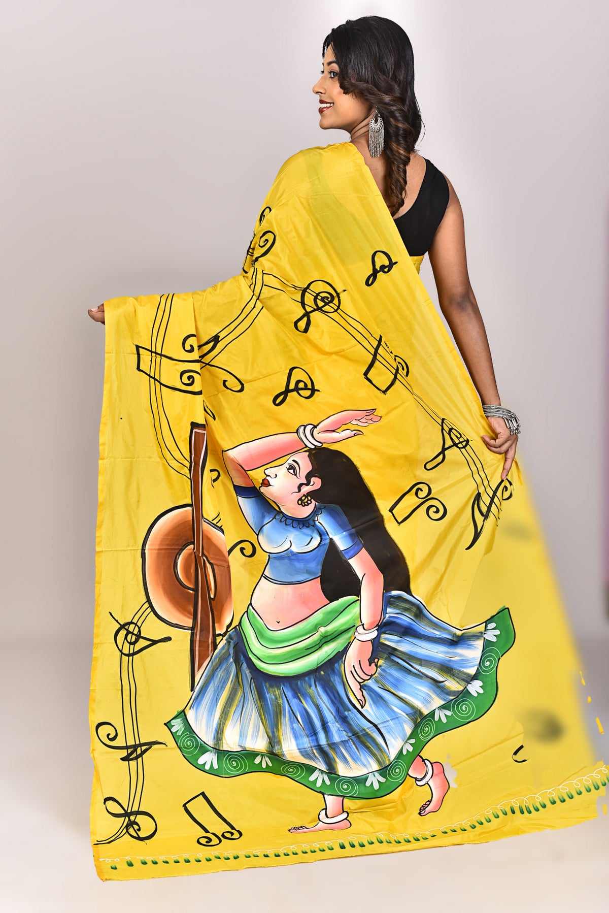 Women's Katan Silk Handprint Saree With Blouse Piece
