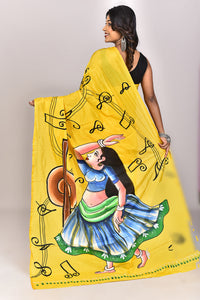 Women's Katan Silk Handprint Saree With Blouse Piece