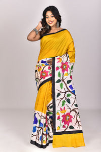 Women's Katan Silk Handprint Saree With Blouse Piece