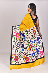 Women's Katan Silk Handprint Saree With Blouse Piece