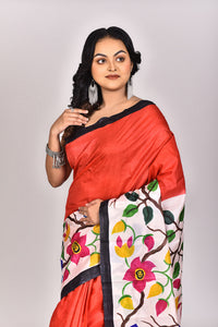 Women's Katan Silk Handprint Saree With Blouse Piece