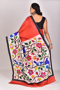 Women's Katan Silk Handprint Saree With Blouse Piece