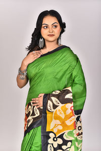 Women's Katan Silk Handprint Saree With Blouse Piece
