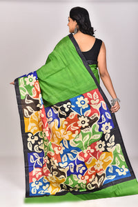 Women's Katan Silk Handprint Saree With Blouse Piece