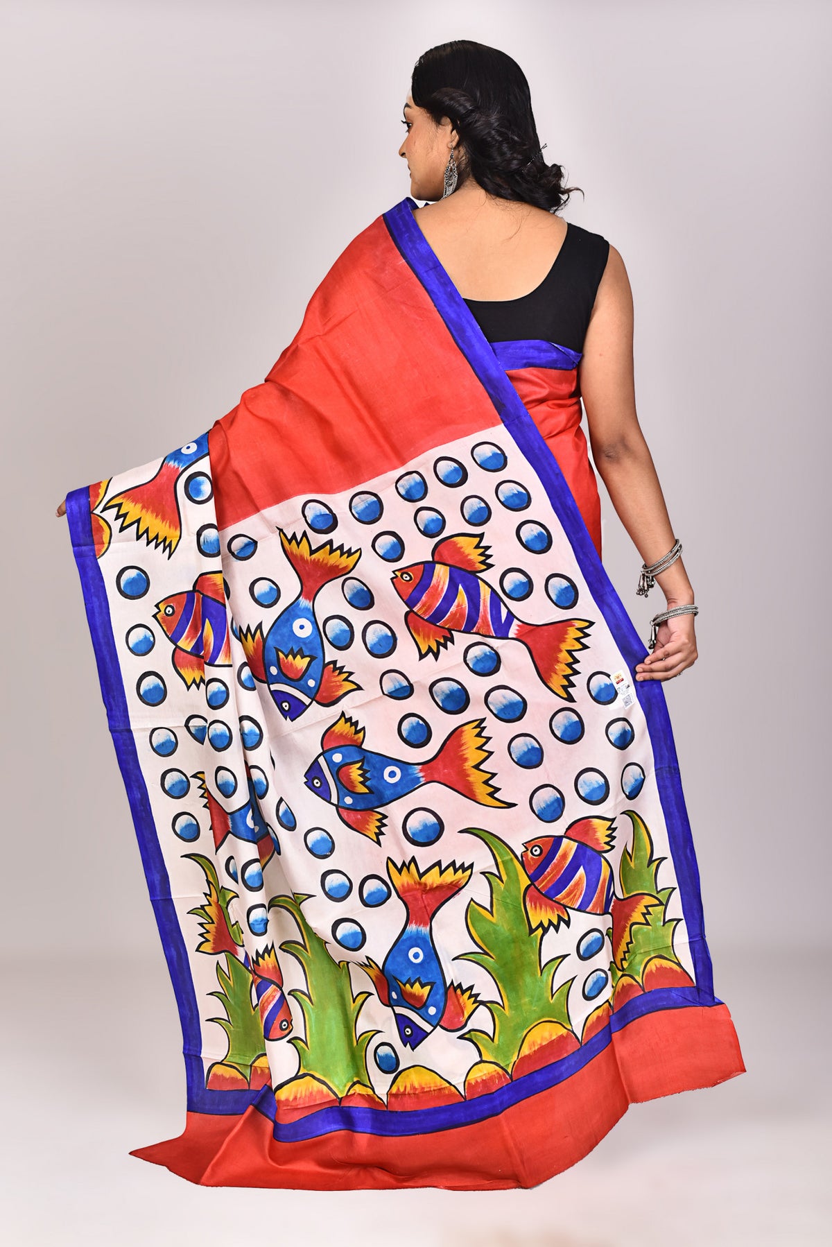 Women's Katan Silk Handprint Saree With Blouse Piece