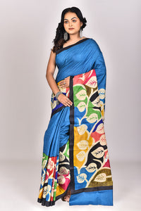 Women's Katan Silk Handprint Saree With Blouse Piece
