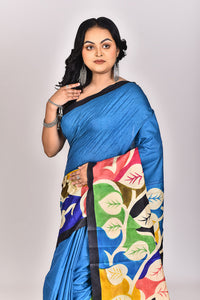 Women's Katan Silk Handprint Saree With Blouse Piece