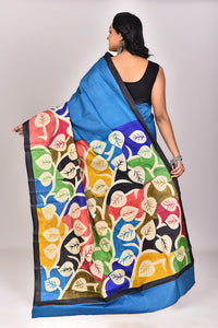 Women's Katan Silk Handprint Saree With Blouse Piece