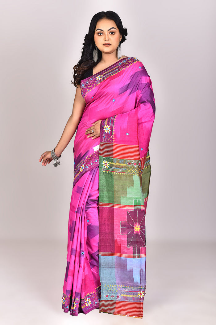 Women's Katan Silk Ikkat Lambani Saree With Blouse Piece