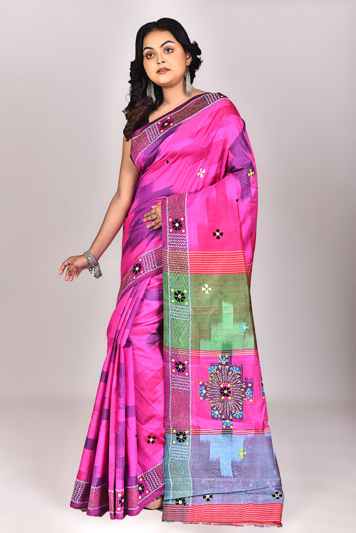 Women's Katan Silk Ikkat Lambani Saree With Blouse Piece