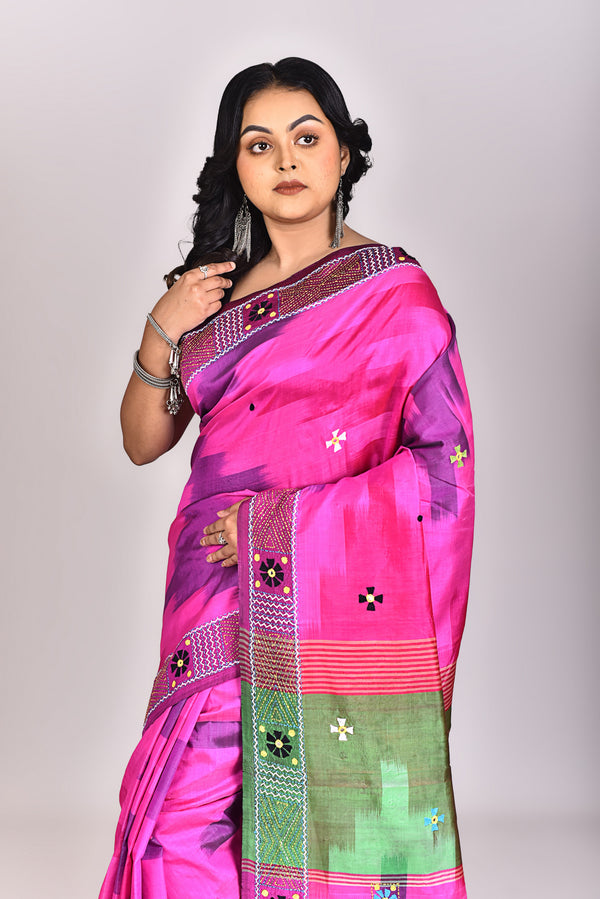 Women's Katan Silk Ikkat Lambani Saree With Blouse Piece