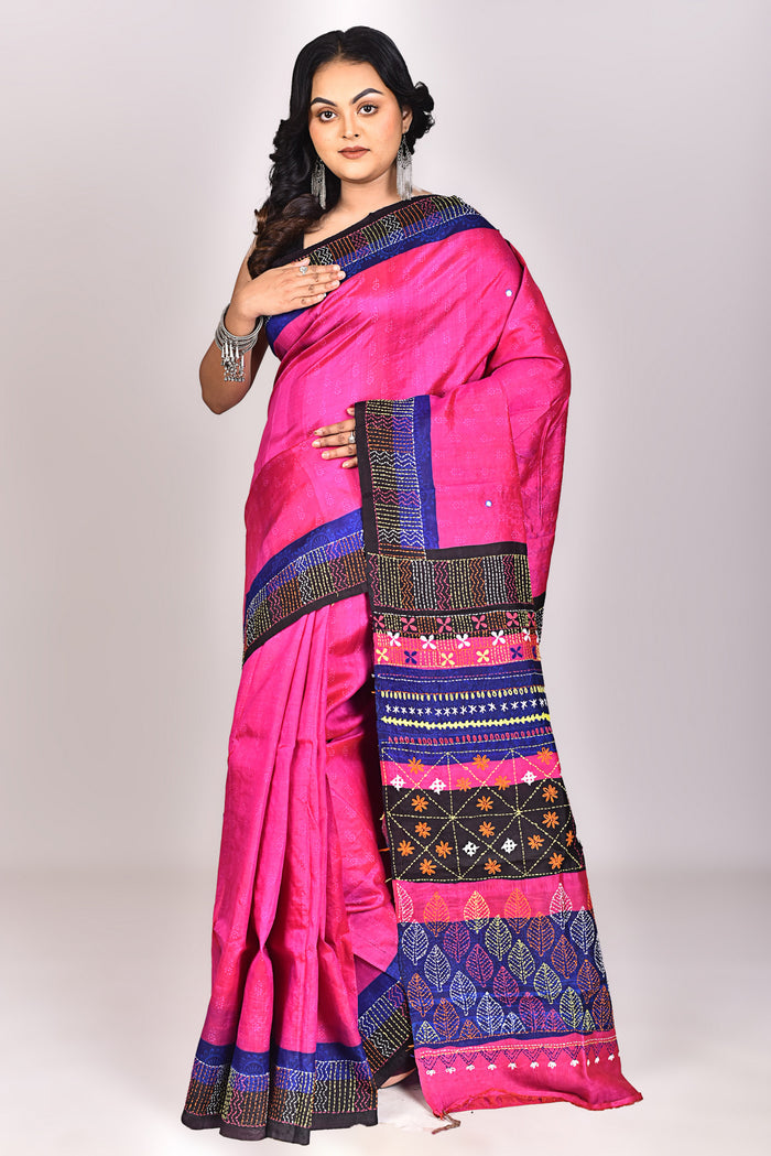 Women's Katan Silk Ikkat Lambani Saree With Blouse Piece