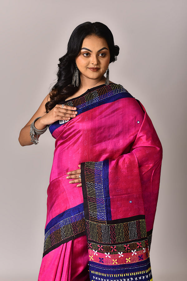 Women's Katan Silk Ikkat Lambani Saree With Blouse Piece