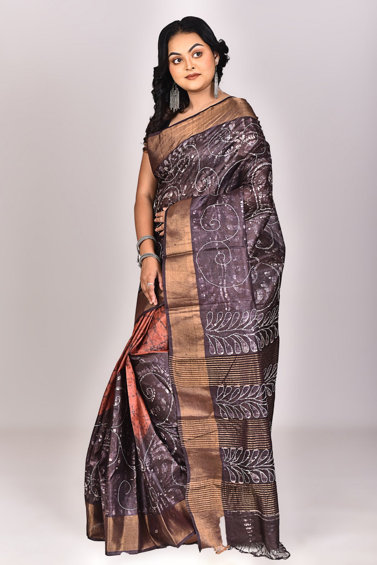Women's Katan Silk Jari Tussar Batik Lambani Saree With Blouse Piece