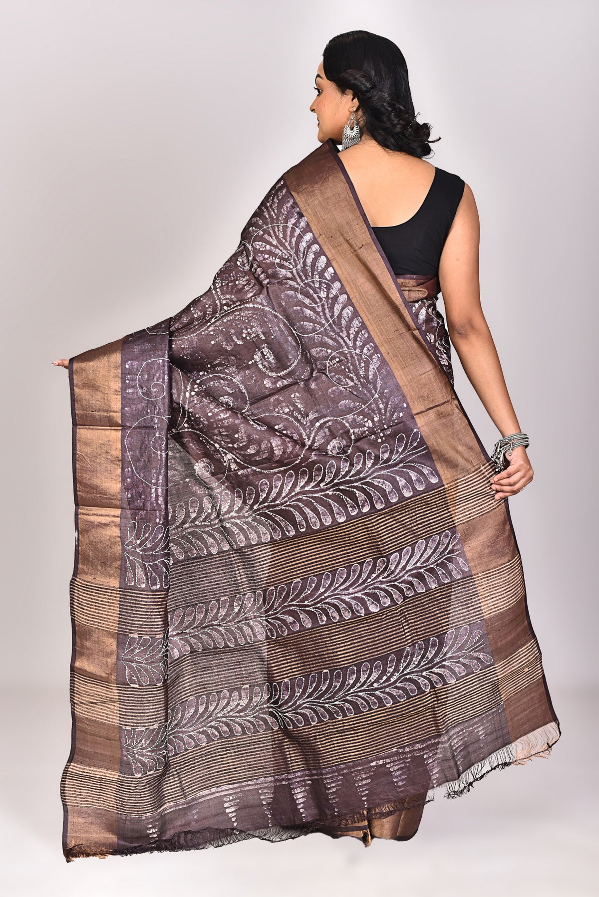 Women's Katan Silk Jari Tussar Batik Lambani Saree With Blouse Piece