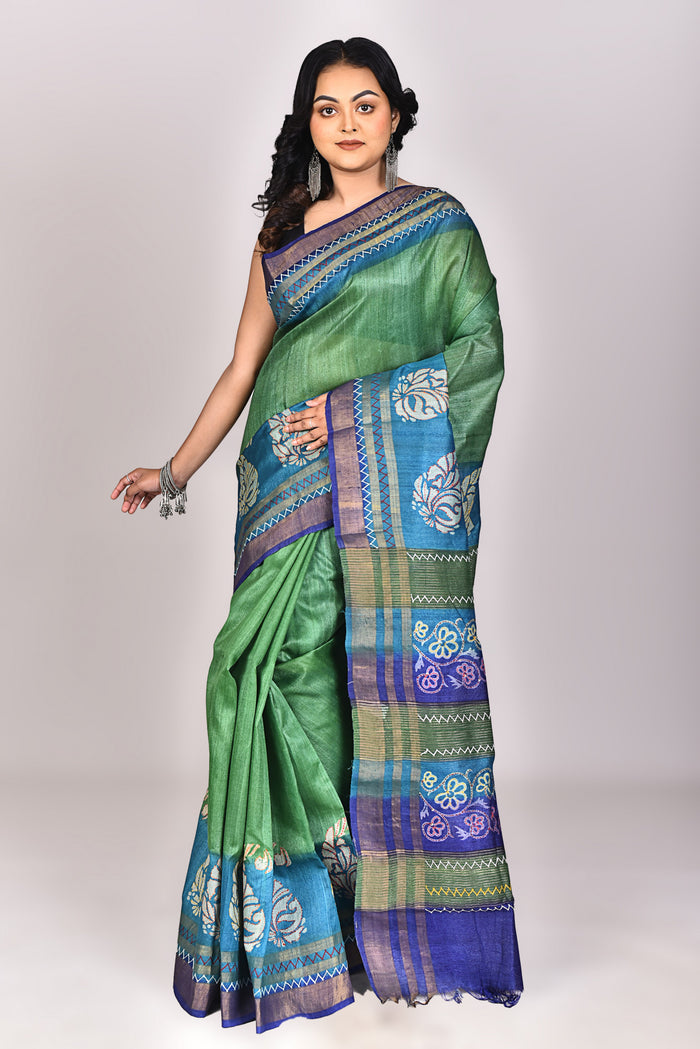Women's Katan Silk Jari Tussar Lambani Saree With Blouse Piece