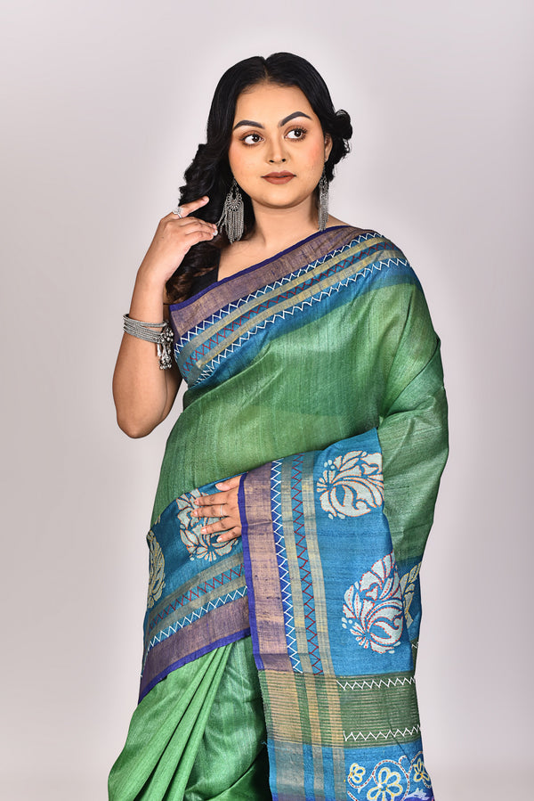 Women's Katan Silk Jari Tussar Lambani Saree With Blouse Piece