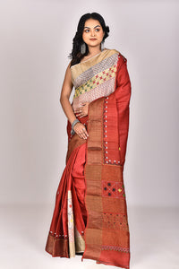 Women's Katan Silk Jari Tussar Lambani Saree With Blouse Piece
