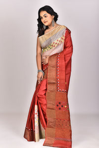 Women's Katan Silk Jari Tussar Lambani Saree With Blouse Piece