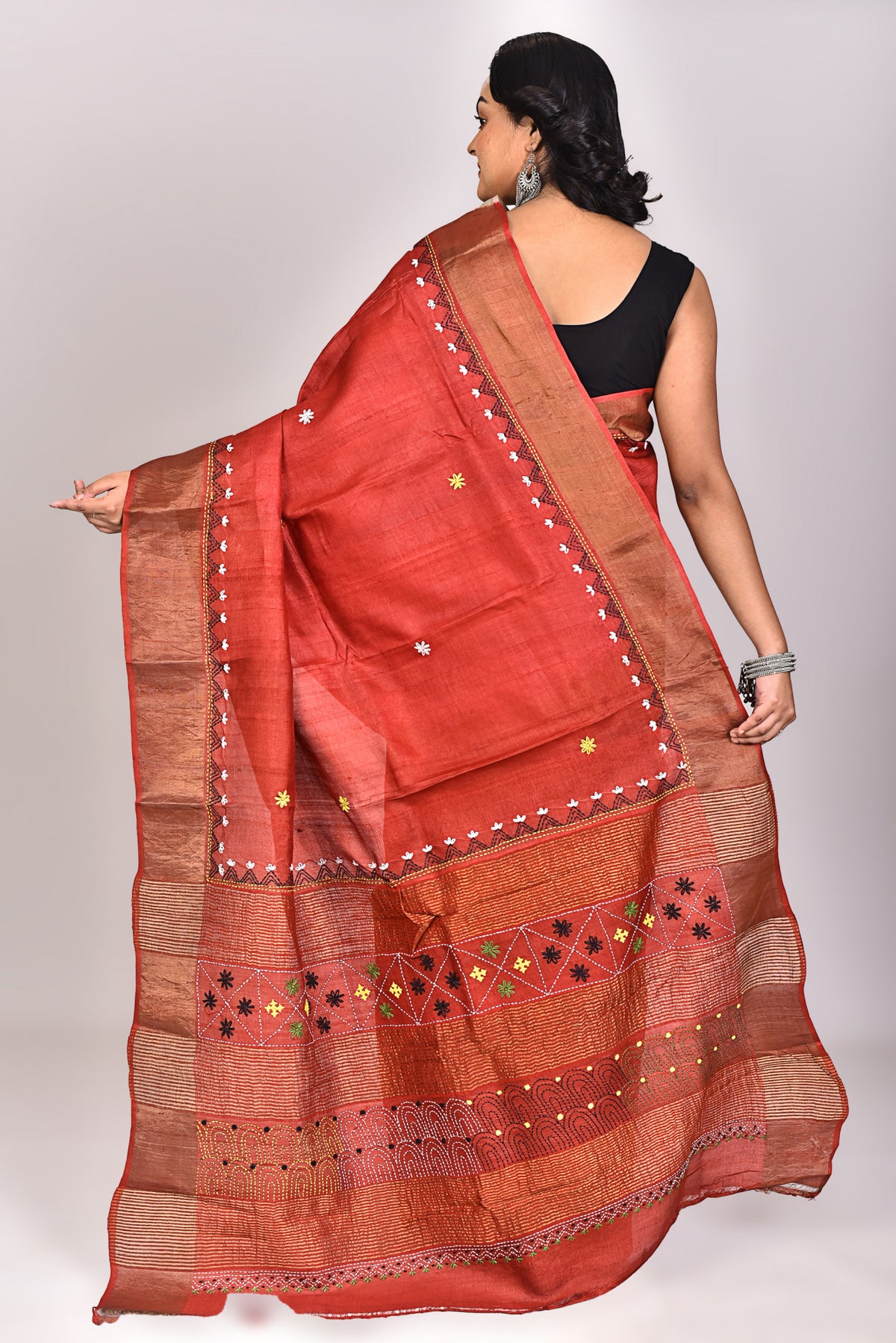 Women's Katan Silk Jari Tussar Lambani Saree With Blouse Piece