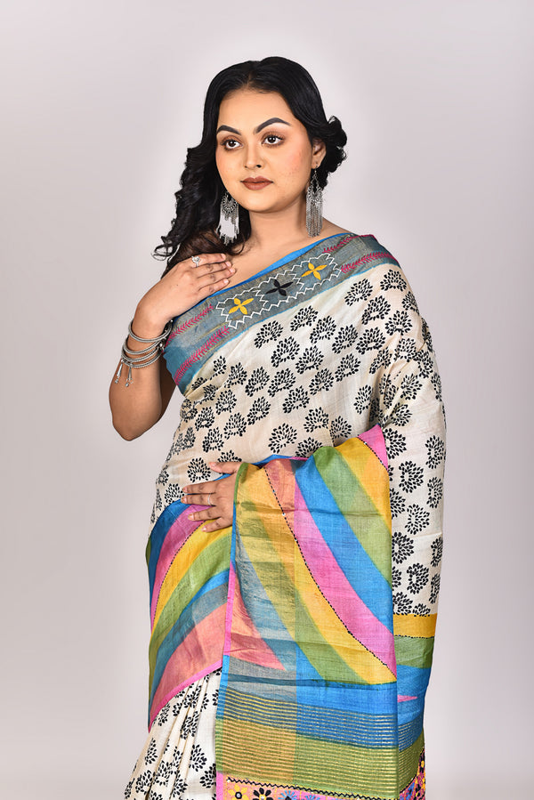 Women's Katan Silk Jari Tussar Lambani Saree With Blouse Piece