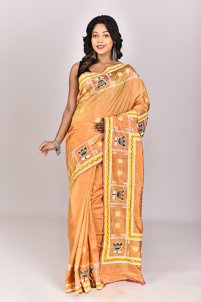 Women's Katan Silk Pattachitra Saree With Blouse Piece