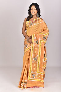 Women's Katan Silk Pattachitra Saree With Blouse Piece