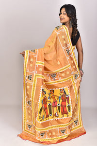 Women's Katan Silk Pattachitra Saree With Blouse Piece