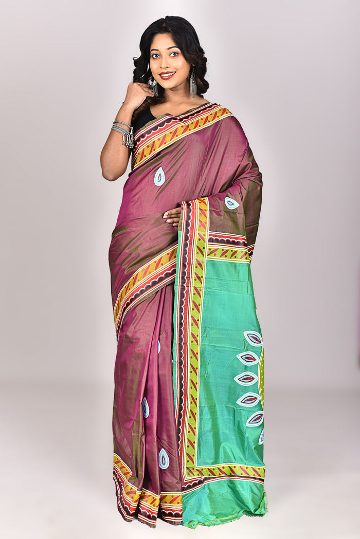 Women's Katan Silk Pattachitra Saree With Blouse Piece