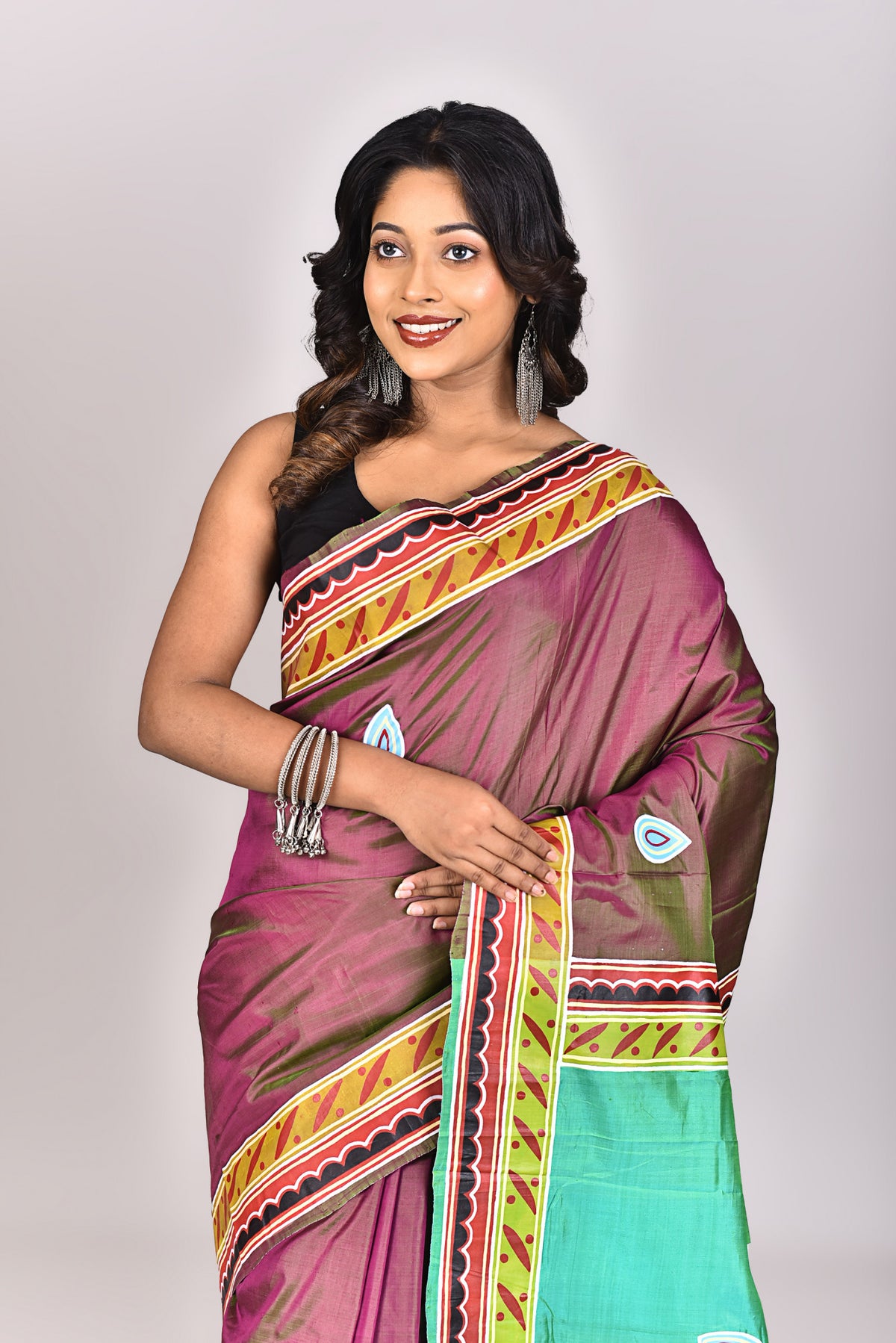 Women's Katan Silk Pattachitra Saree With Blouse Piece