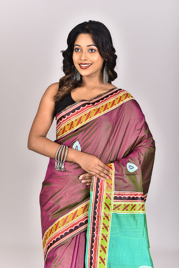 Women's Katan Silk Pattachitra Saree With Blouse Piece