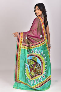 Women's Katan Silk Pattachitra Saree With Blouse Piece