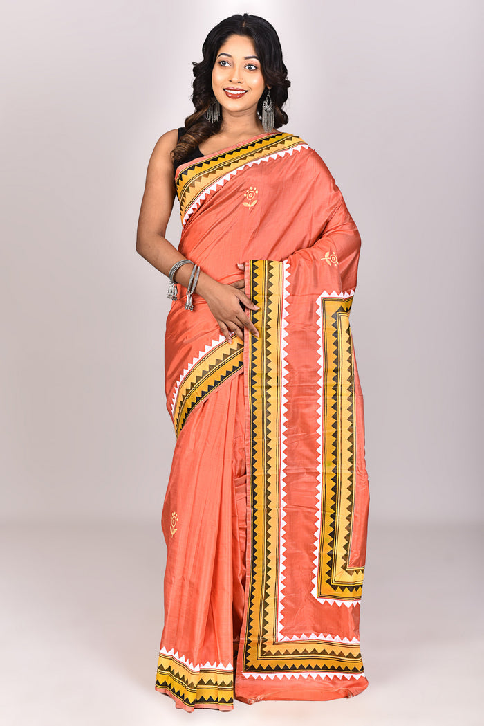 Women's Katan Silk Pattachitra Saree With Blouse Piece