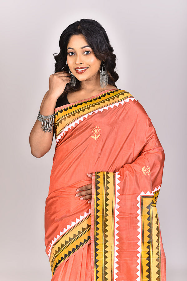 Women's Katan Silk Pattachitra Saree With Blouse Piece