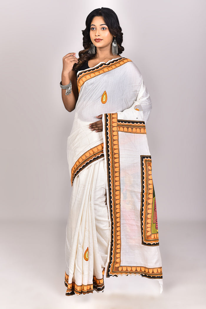 Women's Katan Silk Pattachitra Saree With Blouse Piece