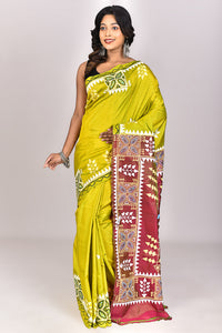 Women's Katan Silk Pattachitra Saree With Blouse Piece
