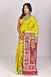 Women's Katan Silk Pattachitra Saree With Blouse Piece