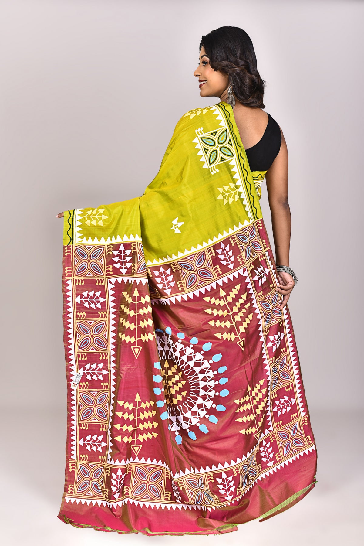 Women's Katan Silk Pattachitra Saree With Blouse Piece